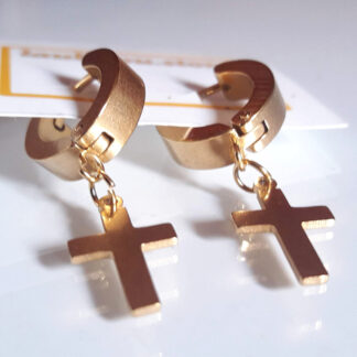 Aros acero dorado c/Cruz